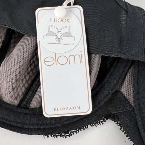 44DD- NWT Charley Plunge‎ J-Hook Bra Stretch Lace Underwire Mesh Black Bra - Picture 8 of 10